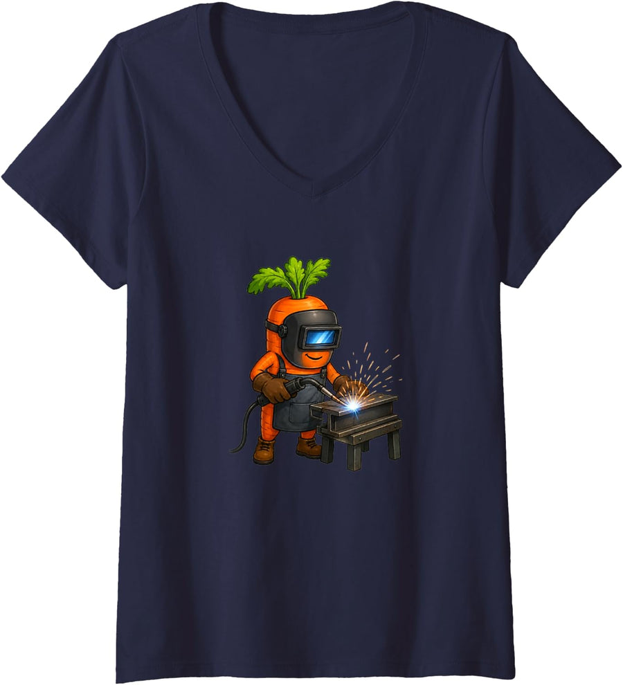 Women's Carrot Welder V-Neck T-Shirt - Navy Blue