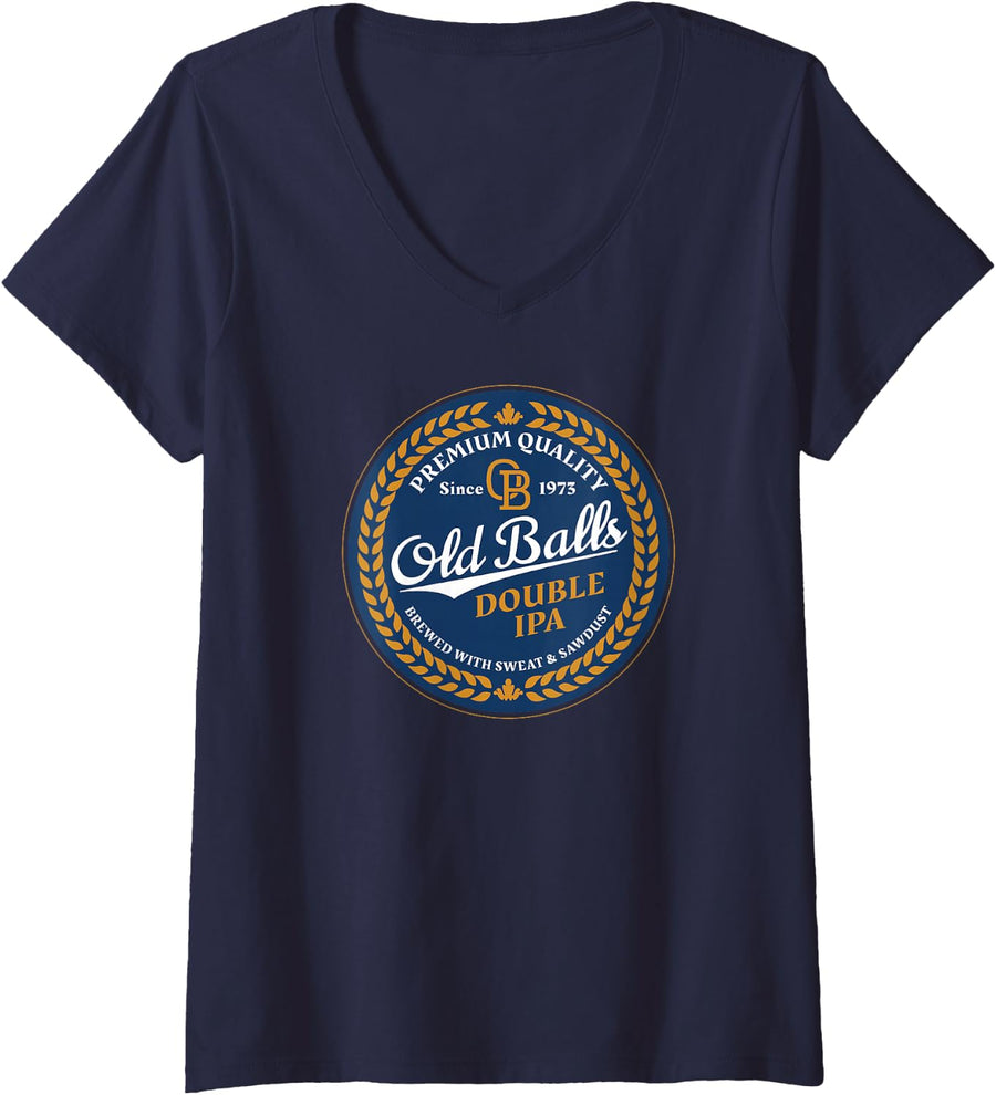 Women's Craft Beer Birthday 50th Old Balls Double IPA Beer Drinker V-Neck T-Shirt - Navy Blue