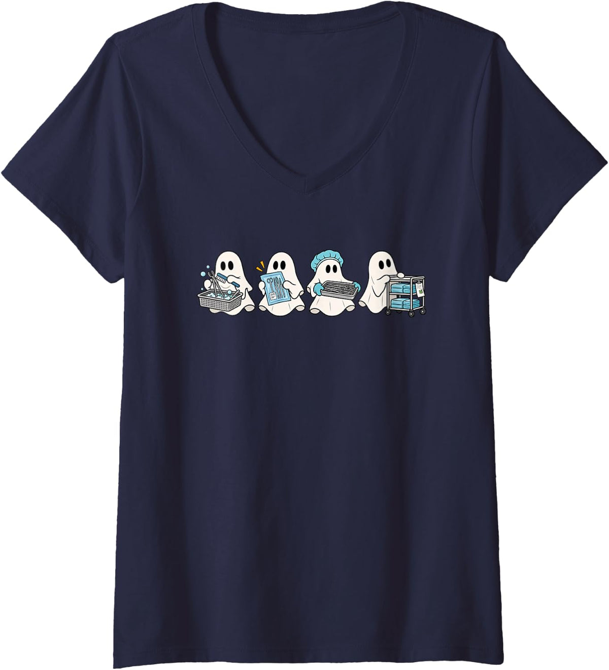 Women's Sterile Processing Technician Halloween SPD Tech Week V-Neck T-Shirt - Navy Blue