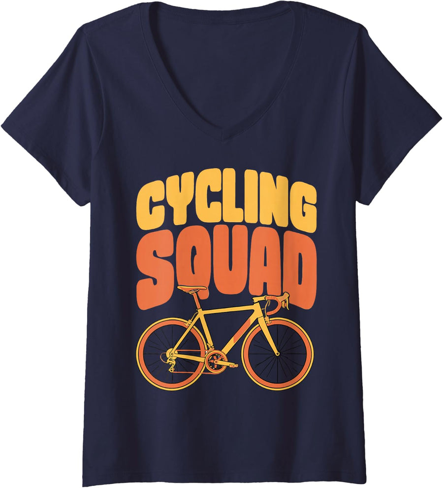 Women's Cycling Squad Road Bike Team Group Cyclist V-Neck T-Shirt - Navy Blue