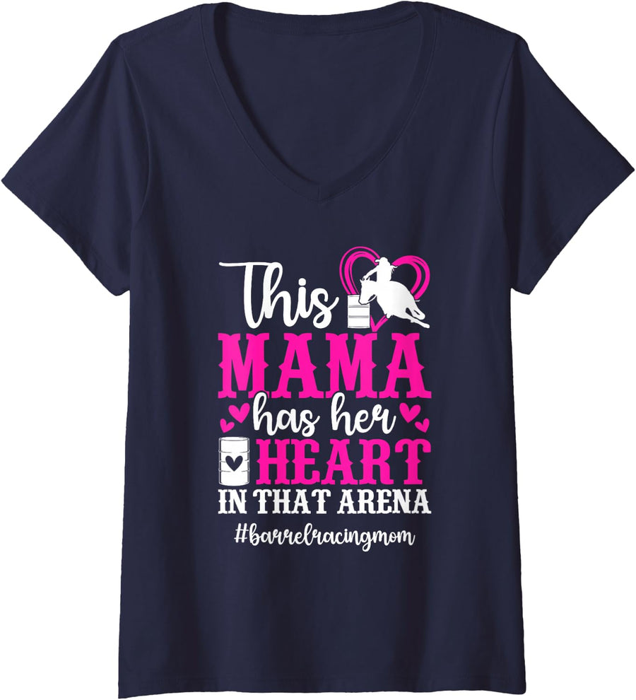Women's Barrel Racing Mom Proud Barrel Race Mama Barrel Racer Mom V-Neck T-Shirt - Navy Blue