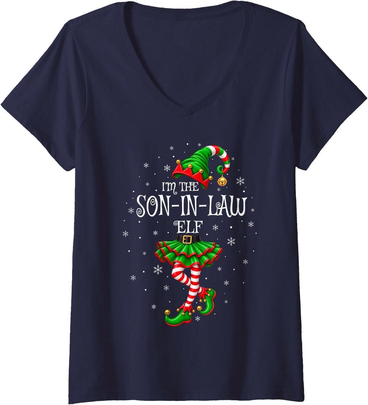 Women's Family Matching Men Funny I'm The Son-in-Law Elf Christmas V-Neck T-Shirt - Navy Blue
