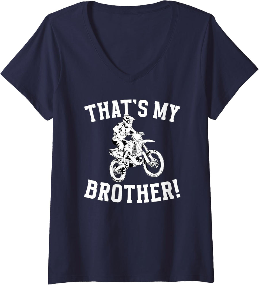 Women's Dirt Bike Sister Proud Sister of A Dirt Biker Sis V-Neck T-Shirt - Navy Blue