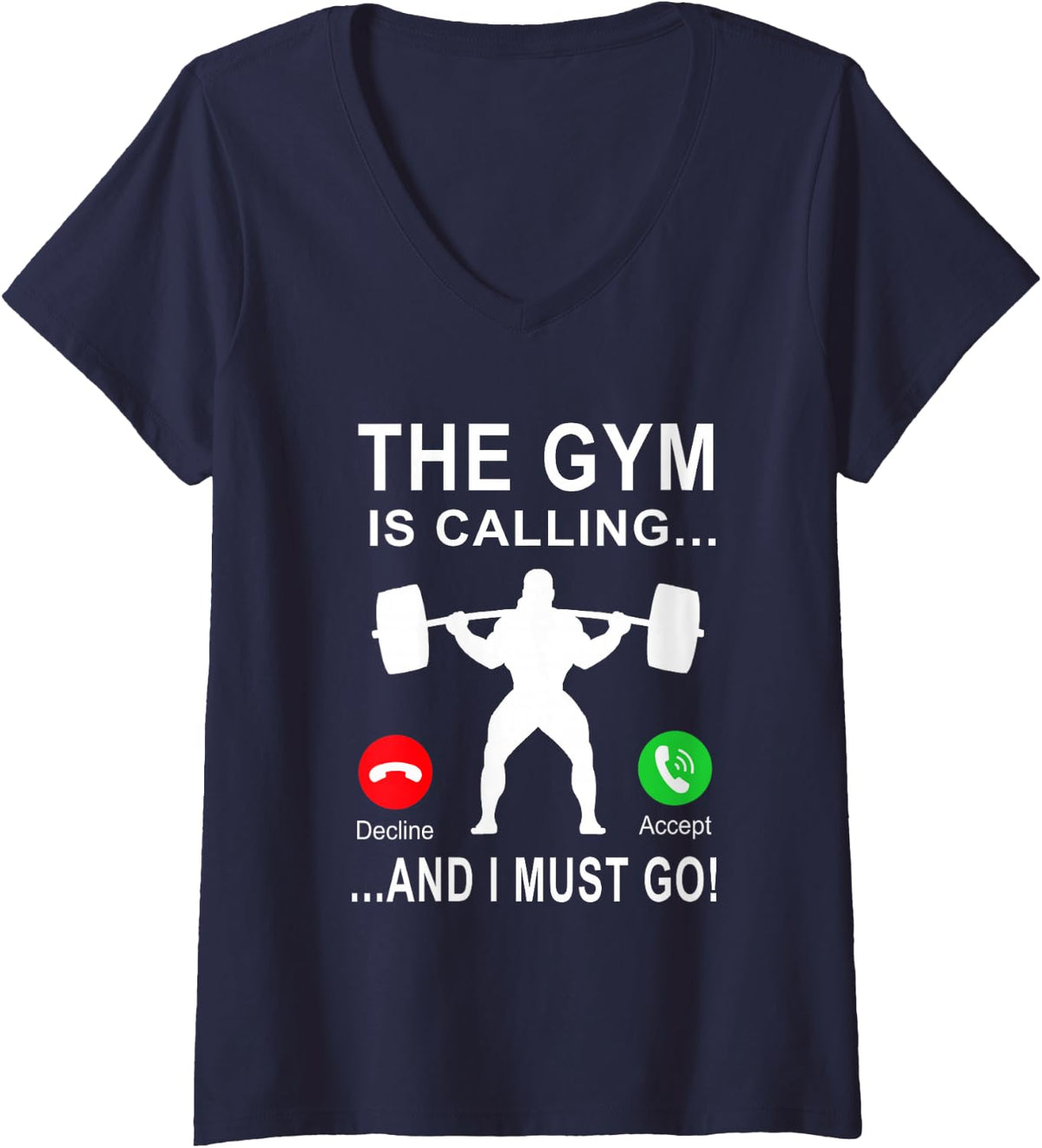 Women's Gym is Calling Workout Fitness Bodybuilding Weight Lifting V-Neck T-Shirt - Navy Blue