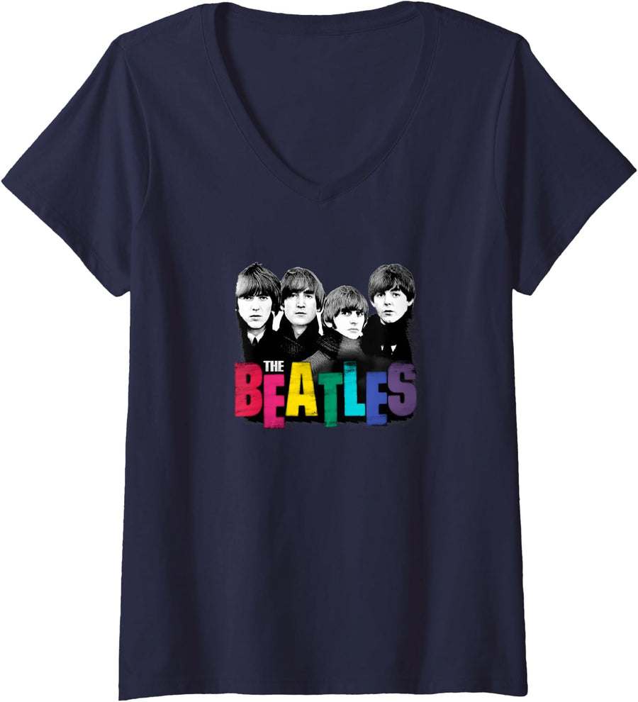 Women's The Beatles V-Neck T-Shirt - Navy Blue