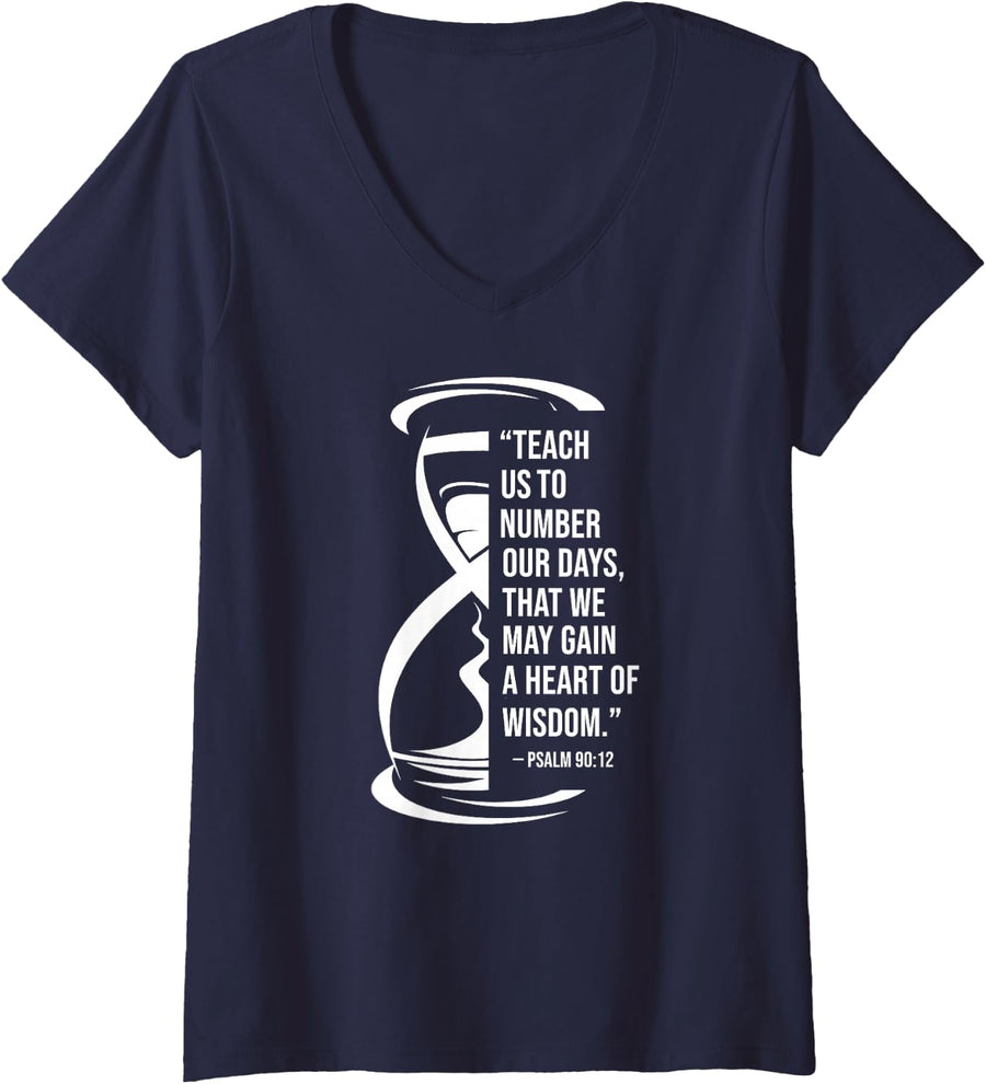Women's Socrates Like the Sands of the Hourglass Life Quote Design V-Neck T-Shirt - Navy Blue