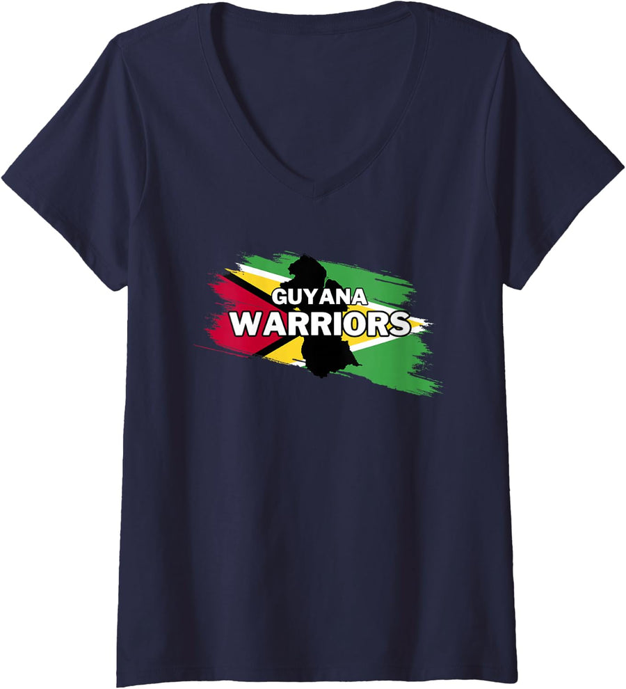Womens Guyana Warriors Cricket V-Neck T-Shirt - Navy Blue