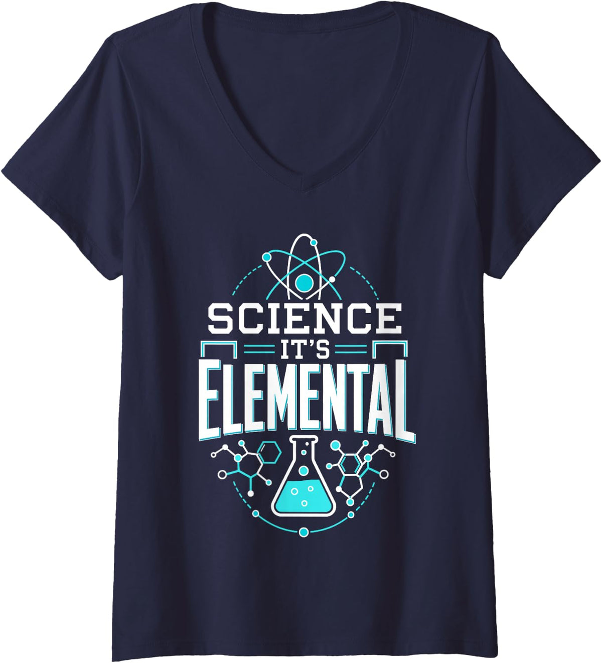 Women's Elemental Science Chemistry Physics Laboratory V-Neck T-Shirt - Navy Blue