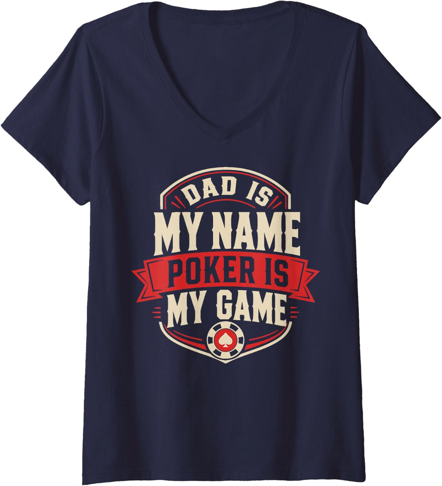 Women's Texas Hold'em Poker Father Dad Casino Card Player V-Neck T-Shirt - Navy Blue