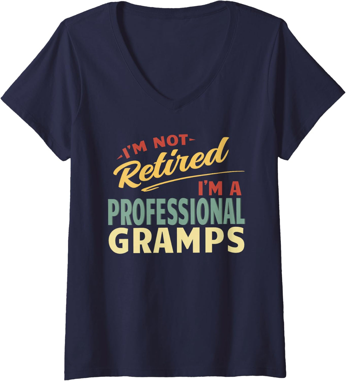 Women's Gramps Shirts for Men Funny Fathers Day Retired Gramps V-Neck T-Shirt - Navy Blue