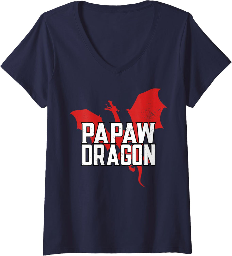 Women's Papaw Dragon Lover Father's Day V-Neck T-Shirt - Navy Blue