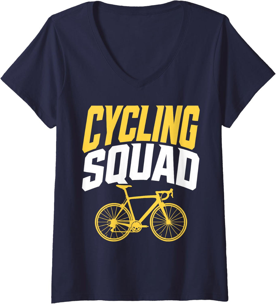 Women's Road Cycling Squad Road Bike Rider Team Cyclist V-Neck T-Shirt - Navy Blue
