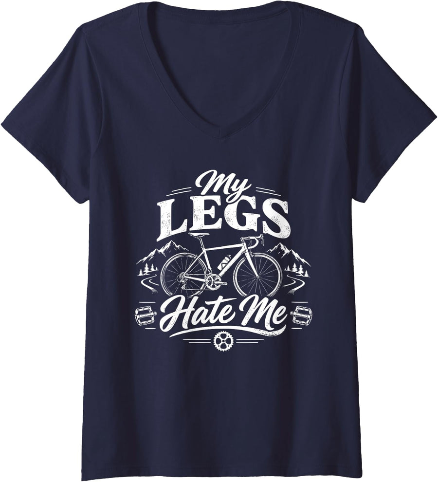 Women's Bike & Biking, My Legs Hate Me V-Neck T-Shirt - Navy Blue