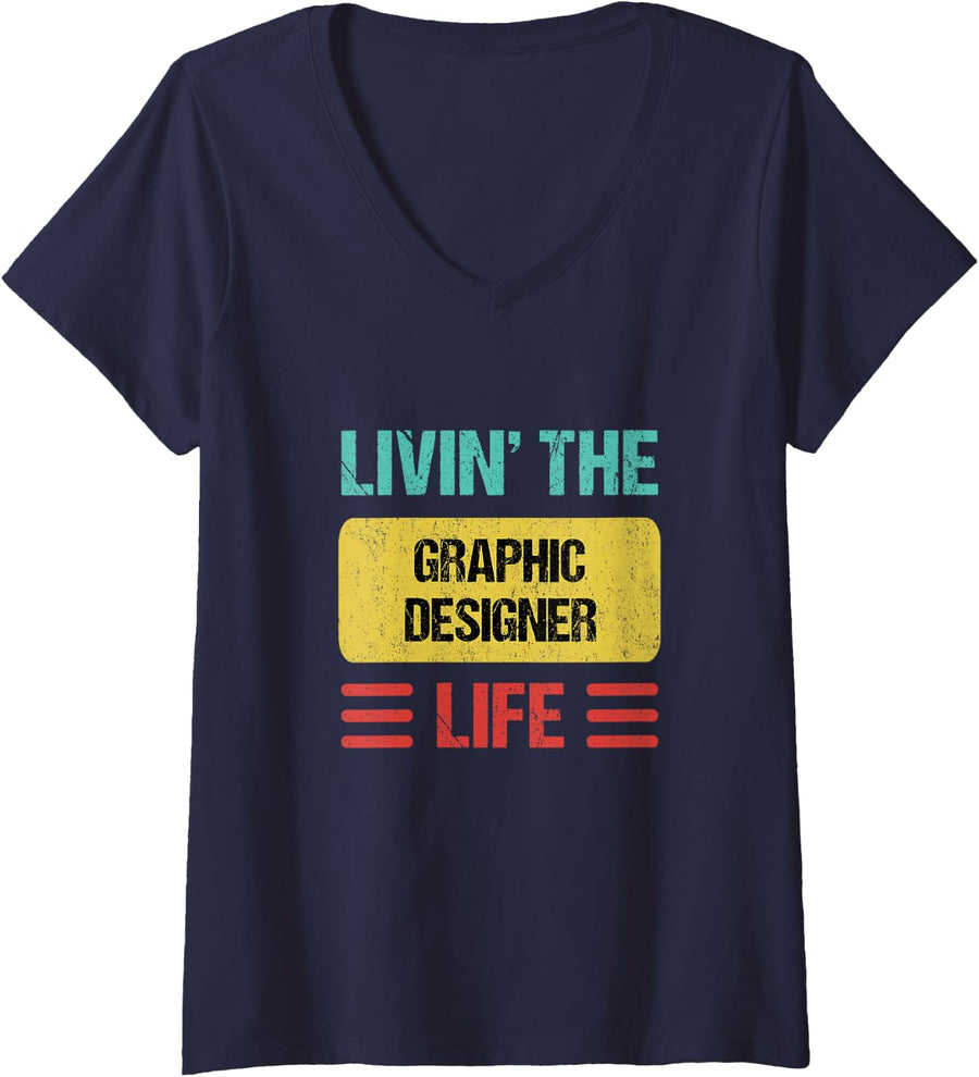 Women's Graphic Designer V-Neck T-Shirt - Navy Blue