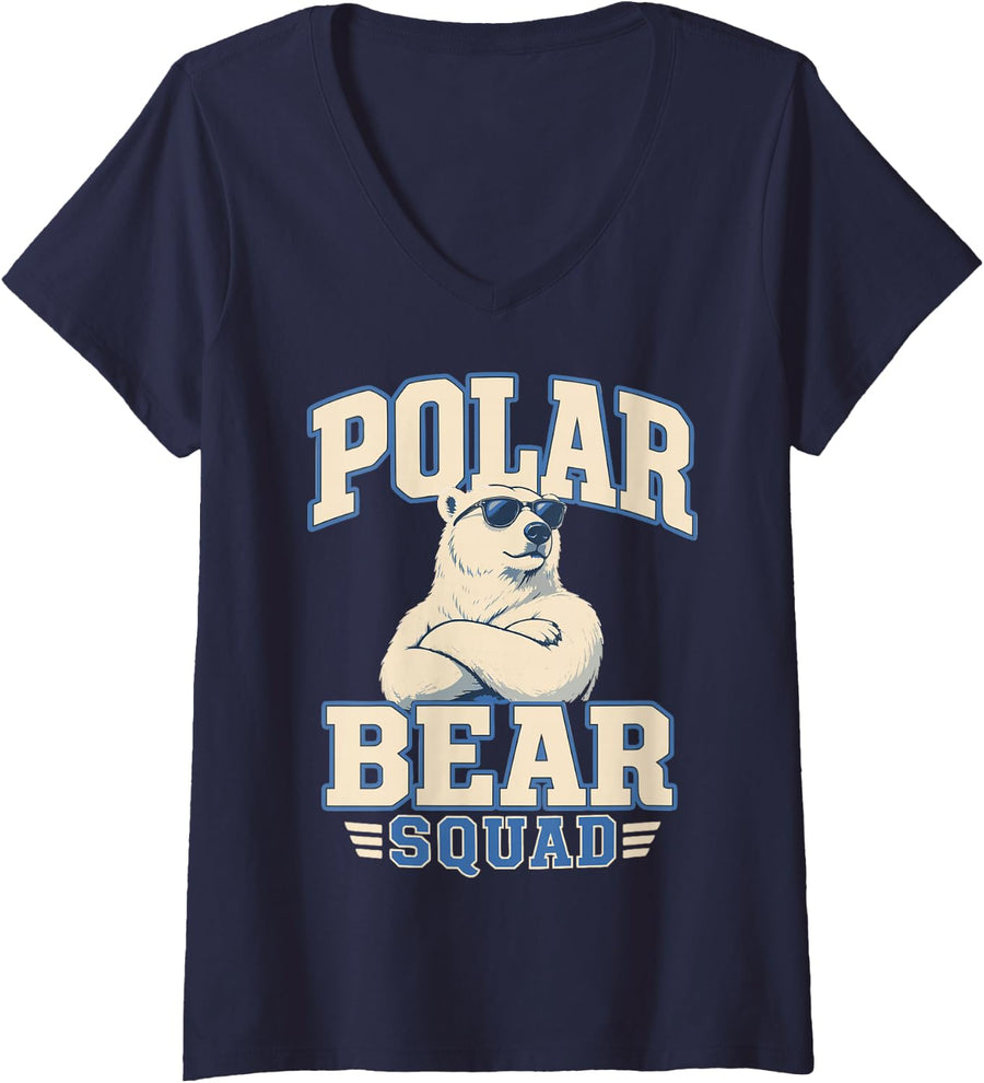 Women's Polar Bear Squad V-Neck T-Shirt - Navy Blue