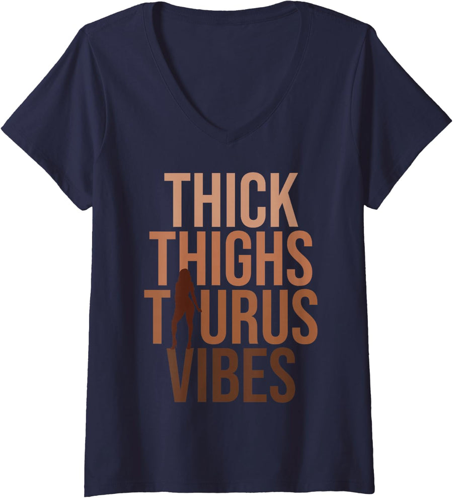 Women's Taurus Birthday Zodiac Sign Taurus Melanin Black Afro Woman V-Neck T-Shirt - Navy Blue