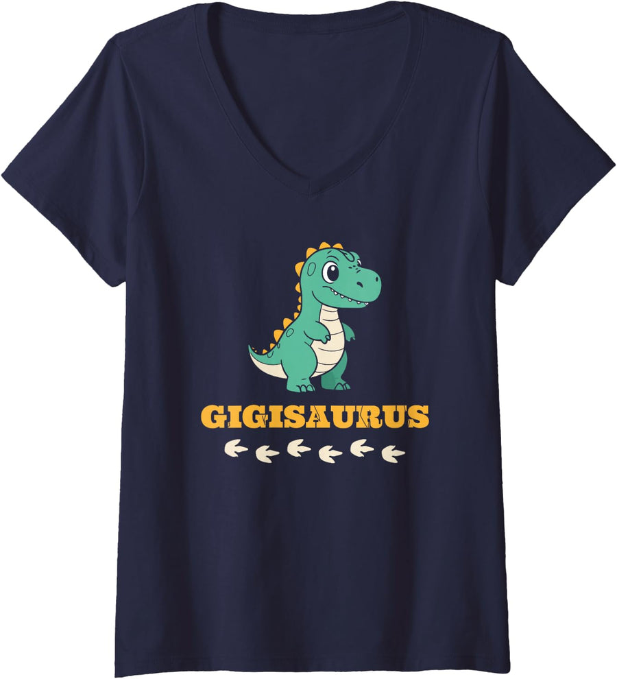 Women's Gigi Dinosaur Funny Gift for Grandma from Grandkids V-Neck T-Shirt - Navy Blue