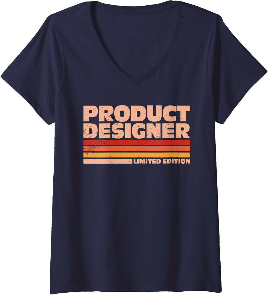 Women's Product Designer Retro Sunrise V-Neck T-Shirt - Navy Blue