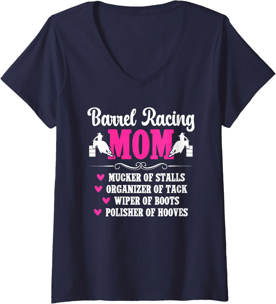 Women's Barrel Racing Mom Definition Barrel Racer Mom V-Neck T-Shirt - Navy Blue