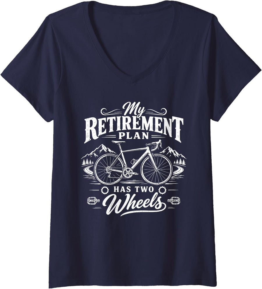 Women's Bike & Biking, My Retirement Plan Has Two Wheels V-Neck T-Shirt - Navy Blue