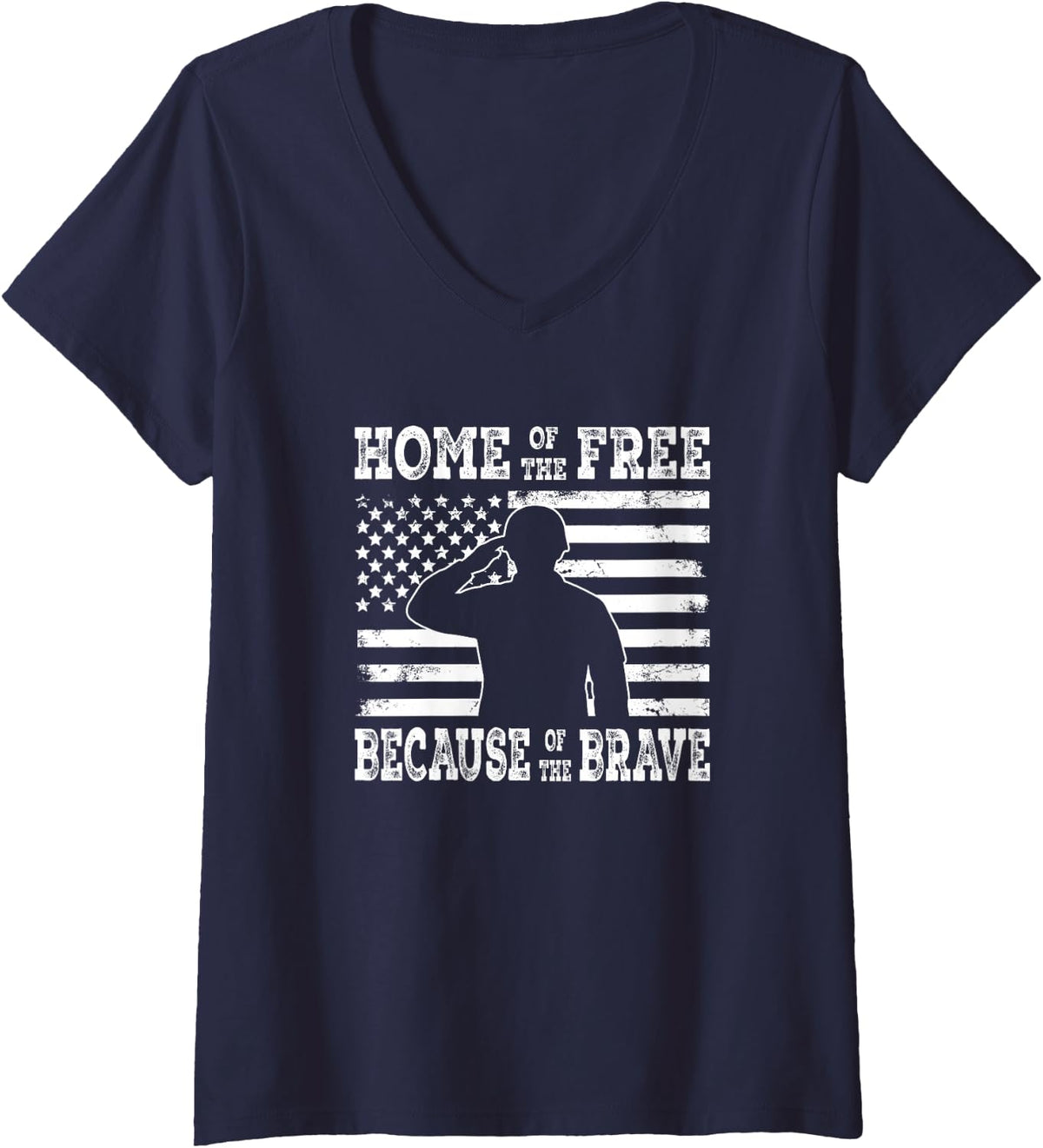 Women's Home of the Free Because of the Brave Patriotic V-Neck T-Shirt - Navy Blue