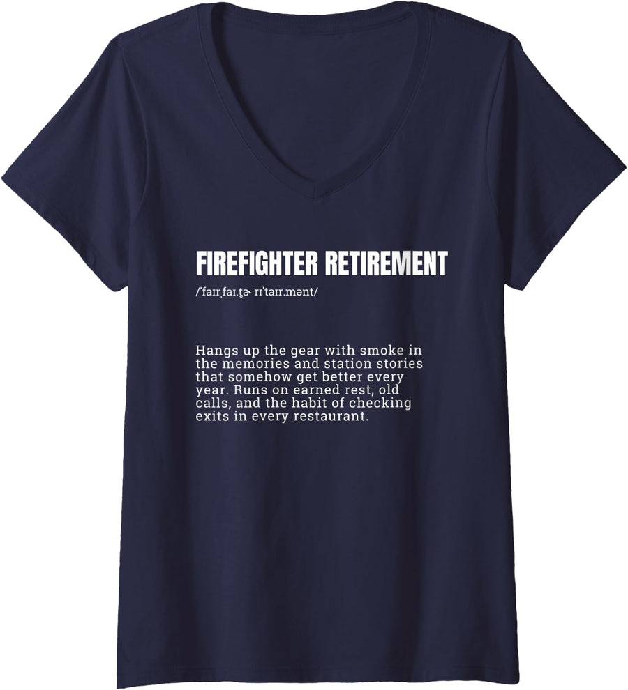 Women's Fireman Retirement Funny Definition Quote Firefighter V-Neck T-Shirt - Navy Blue