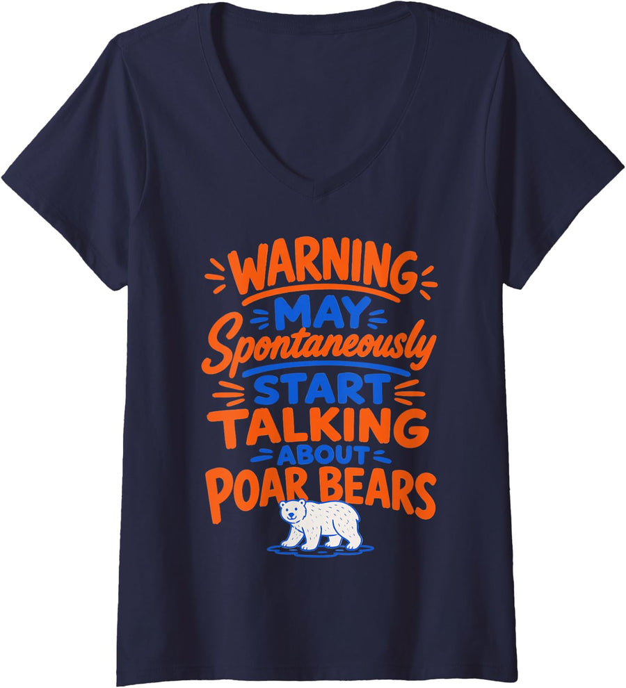 Women's Polar Bear Humor White Bear V-Neck T-Shirt - Navy Blue