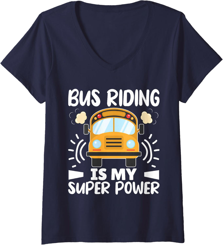Women's Bus Riding is My Superpower - Bus Driver - Bus Riding V-Neck T-Shirt - Navy Blue