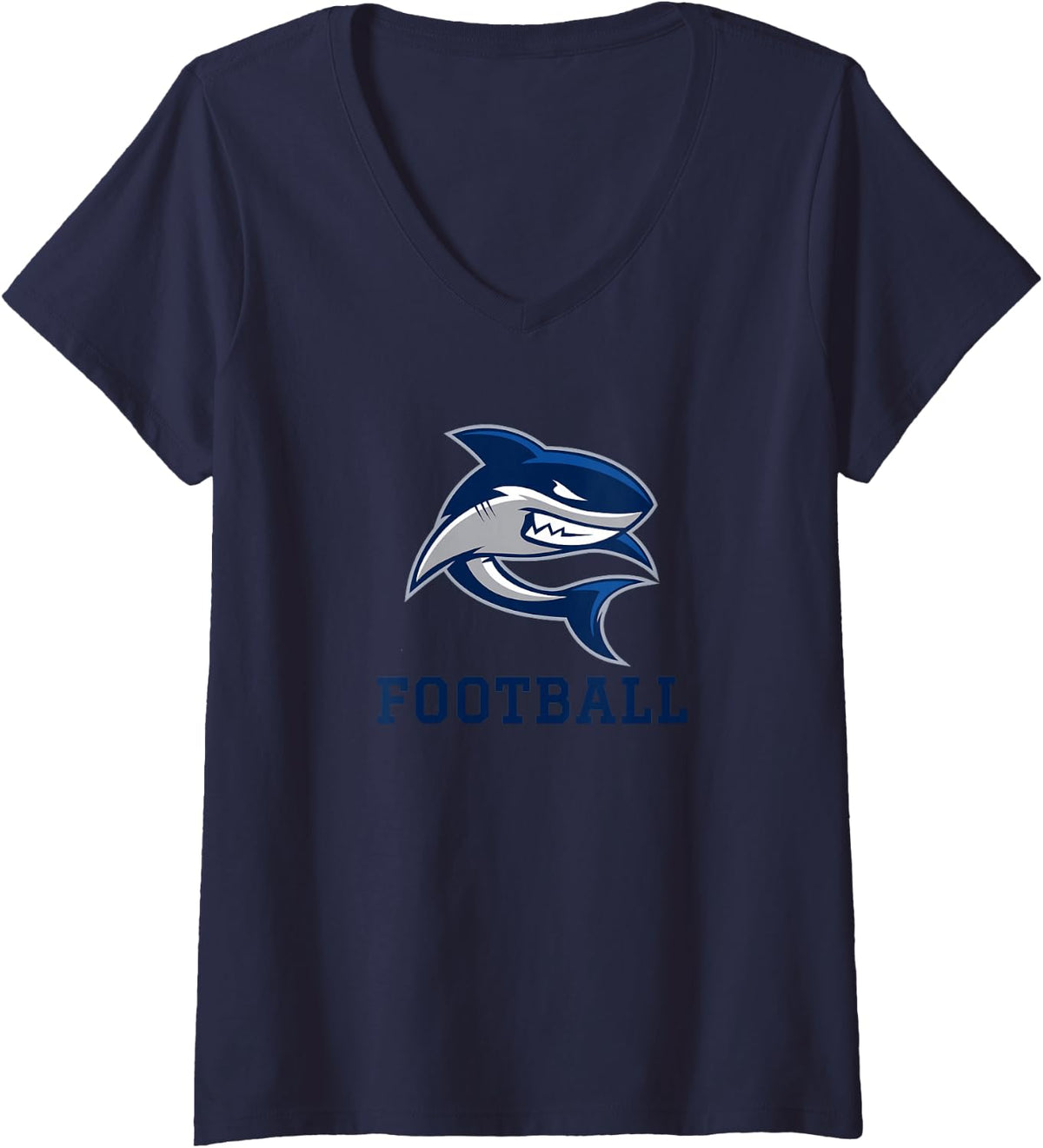 Women's Spanish River Community Sharks Football V-Neck T-Shirt - Navy Blue