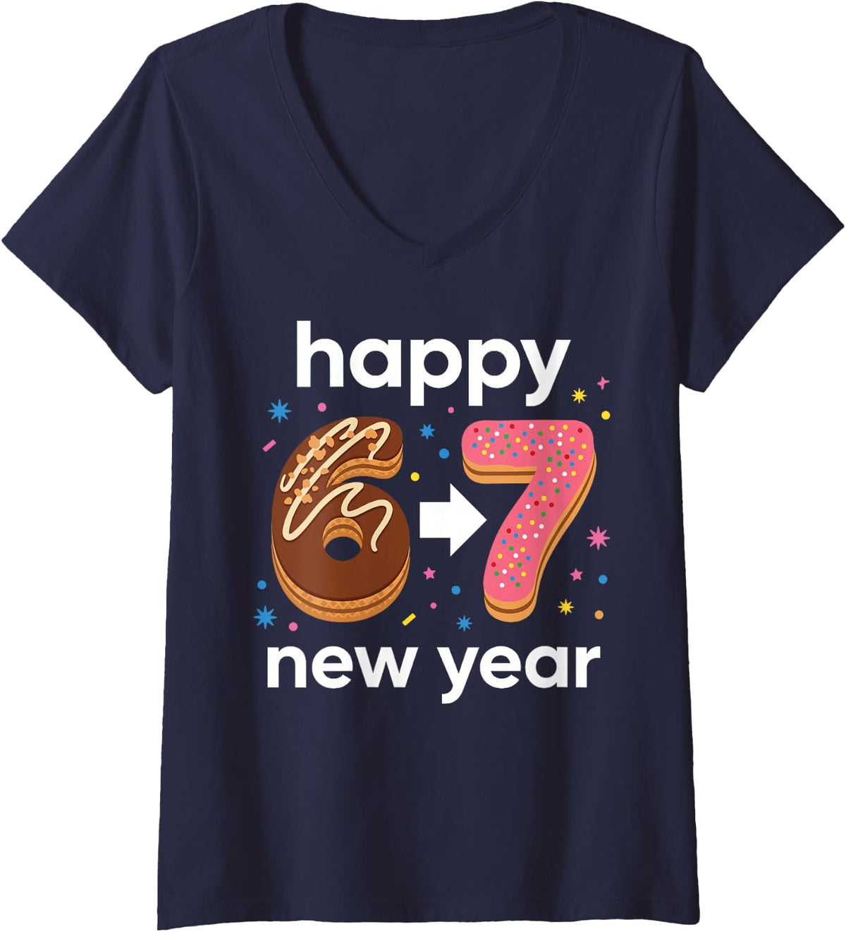 Women's Happy New Year 6 7 Funny 2027 Sweets V-Neck T-Shirt - Navy Blue