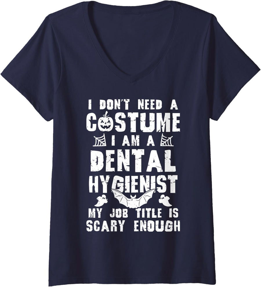 Women's Dental Hygienist Halloween Costume Scary Funny Boo V-Neck T-Shirt - Navy Blue