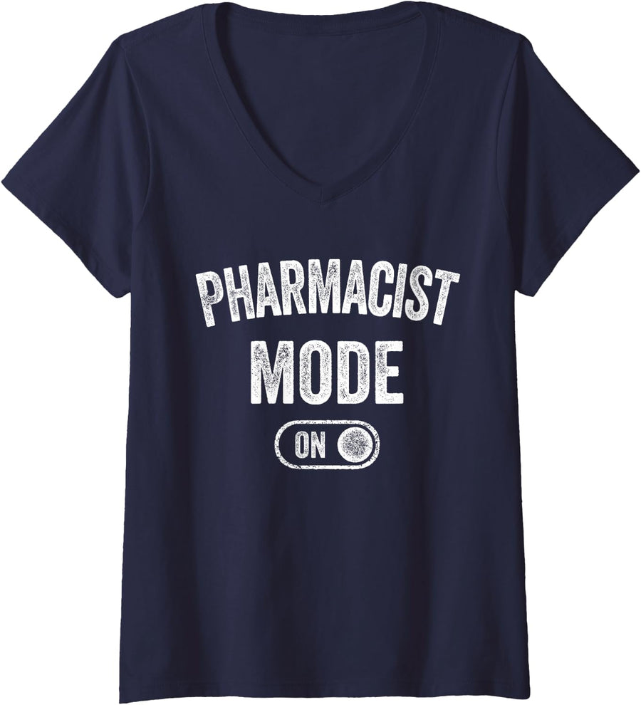 Women's Pharmacist Mode On Funny Medicine Expert Gift Pharmacy Stude V-Neck T-Shirt - Navy Blue