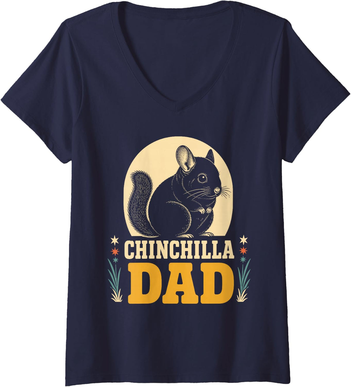 Women's Chinchilla Dad Art for Men Boys Animal Owner Chinchilla Dad V-Neck T-Shirt - Navy Blue
