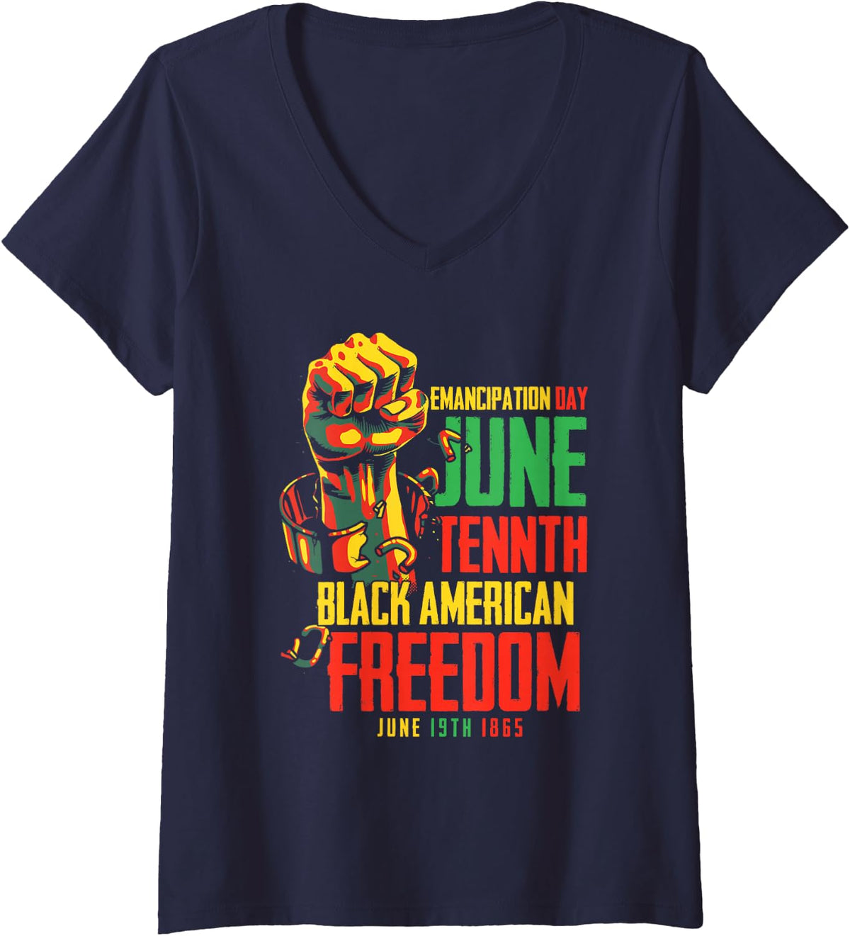Women's Juneteenth Black American Freedom June 19th Emancipation Day V-Neck T-Shirt - Navy Blue