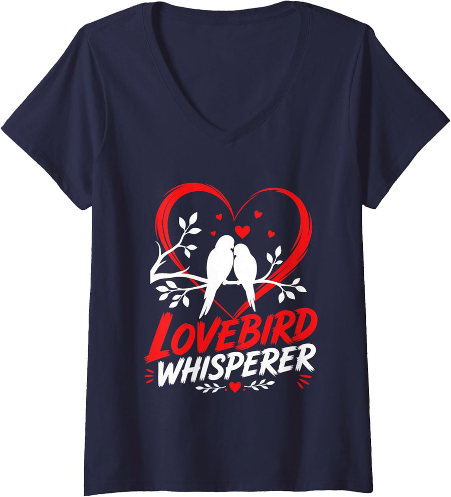 Women's Lovebirds Whisperer Bird Lover Parrot Love Bird Whisperer V-Neck T-Shirt - Navy Blue