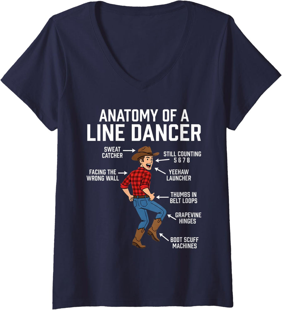 Women's Line Dance Anatomy Line Dancing Line Dancer V-Neck T-Shirt - Navy Blue