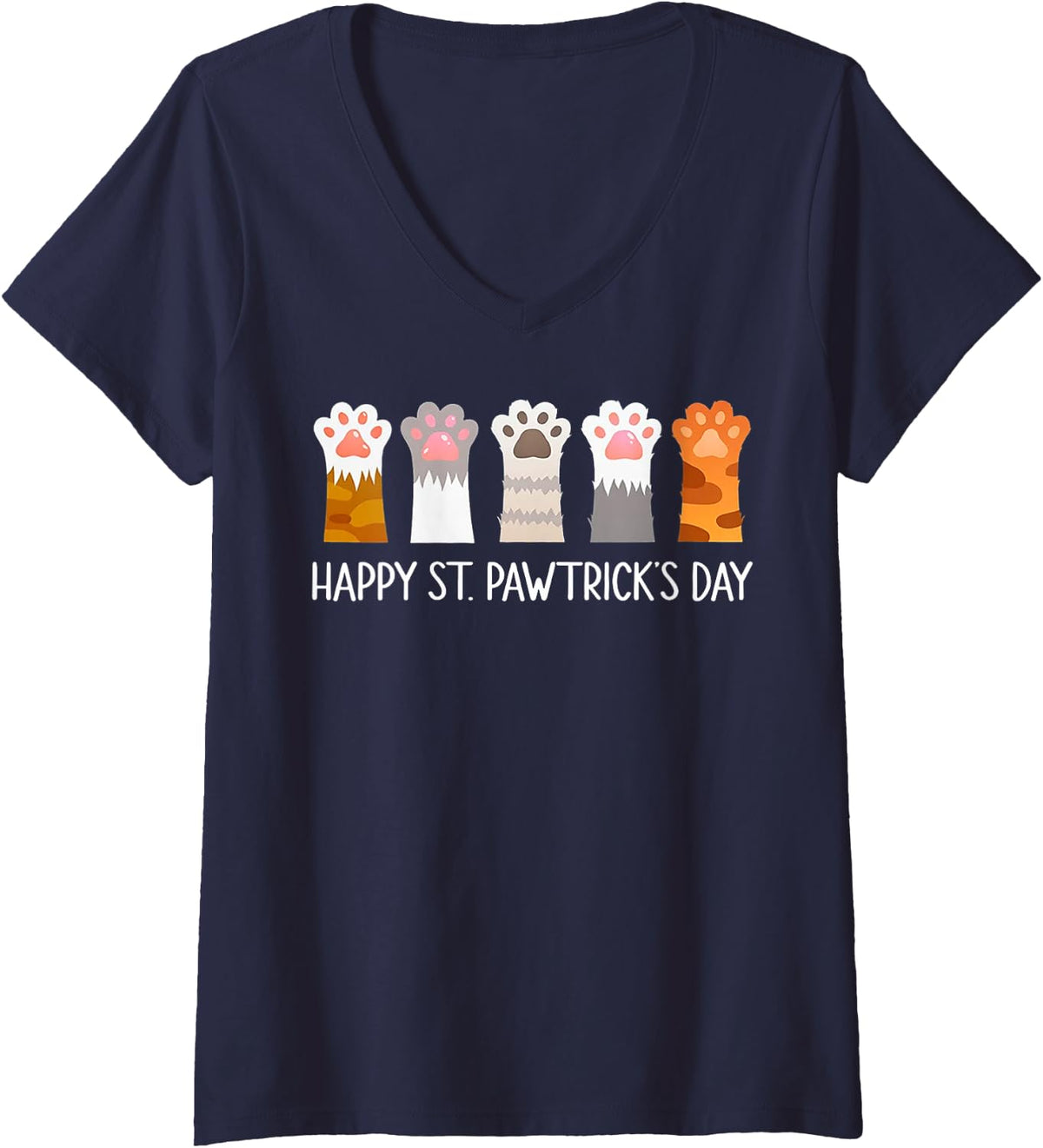 Women's Happy St. Pawtrick's Day V-Neck T-Shirt - Navy Blue
