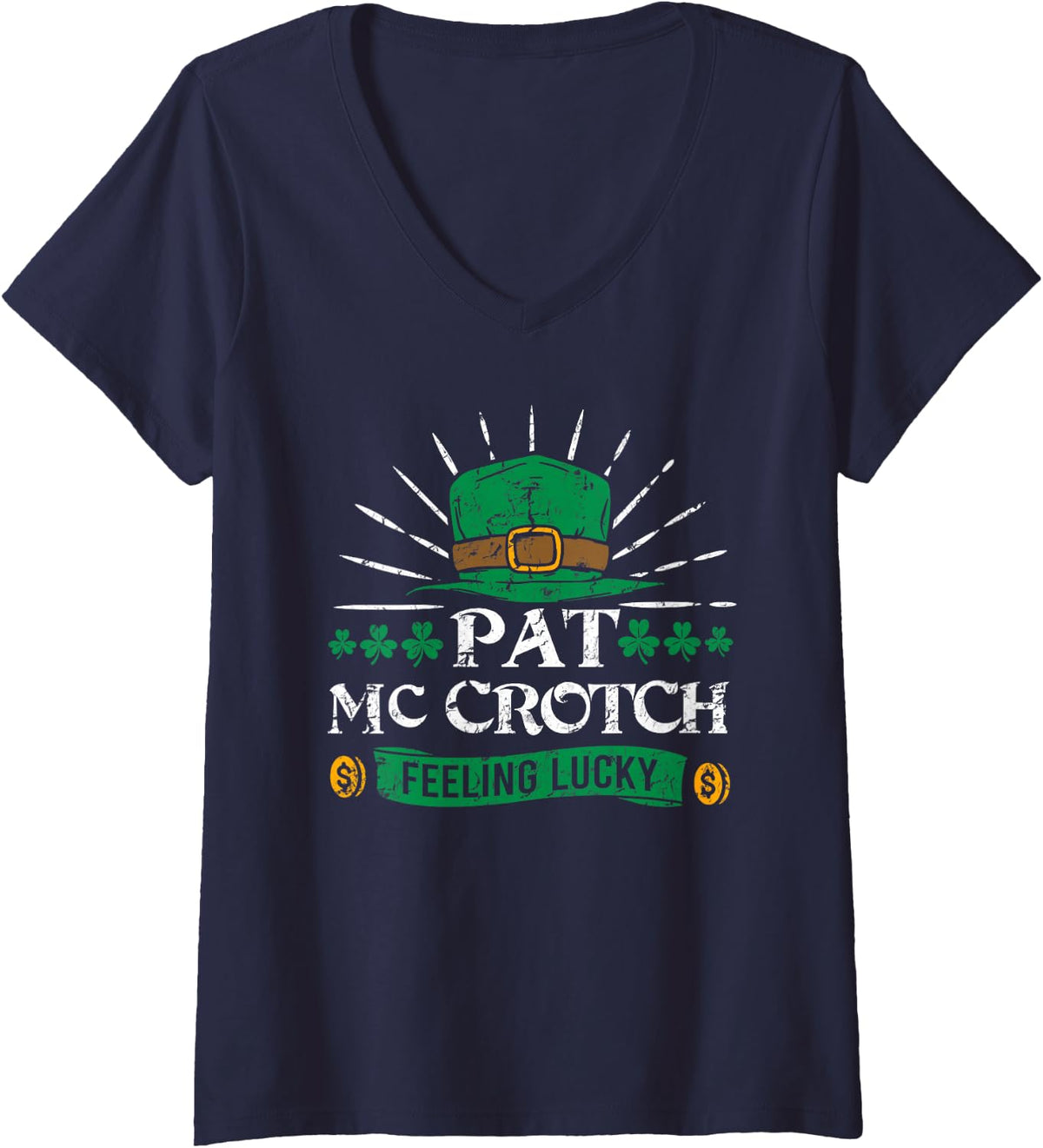 Womens Pat Mc Crotch, Funny St Patrick's V-Neck T-Shirt - Navy Blue