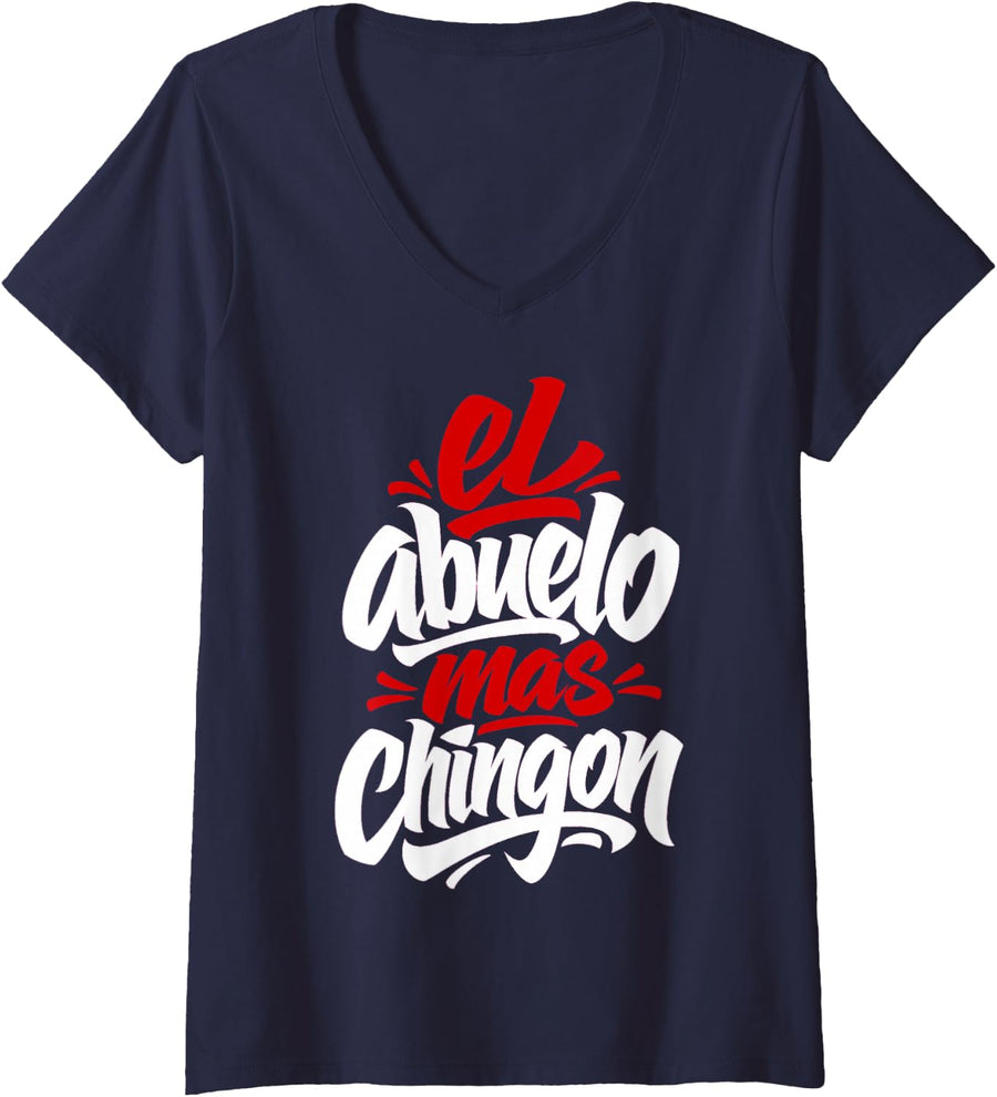 Women's El Abuelo Mas Chingon V-Neck T-Shirt - Navy Blue