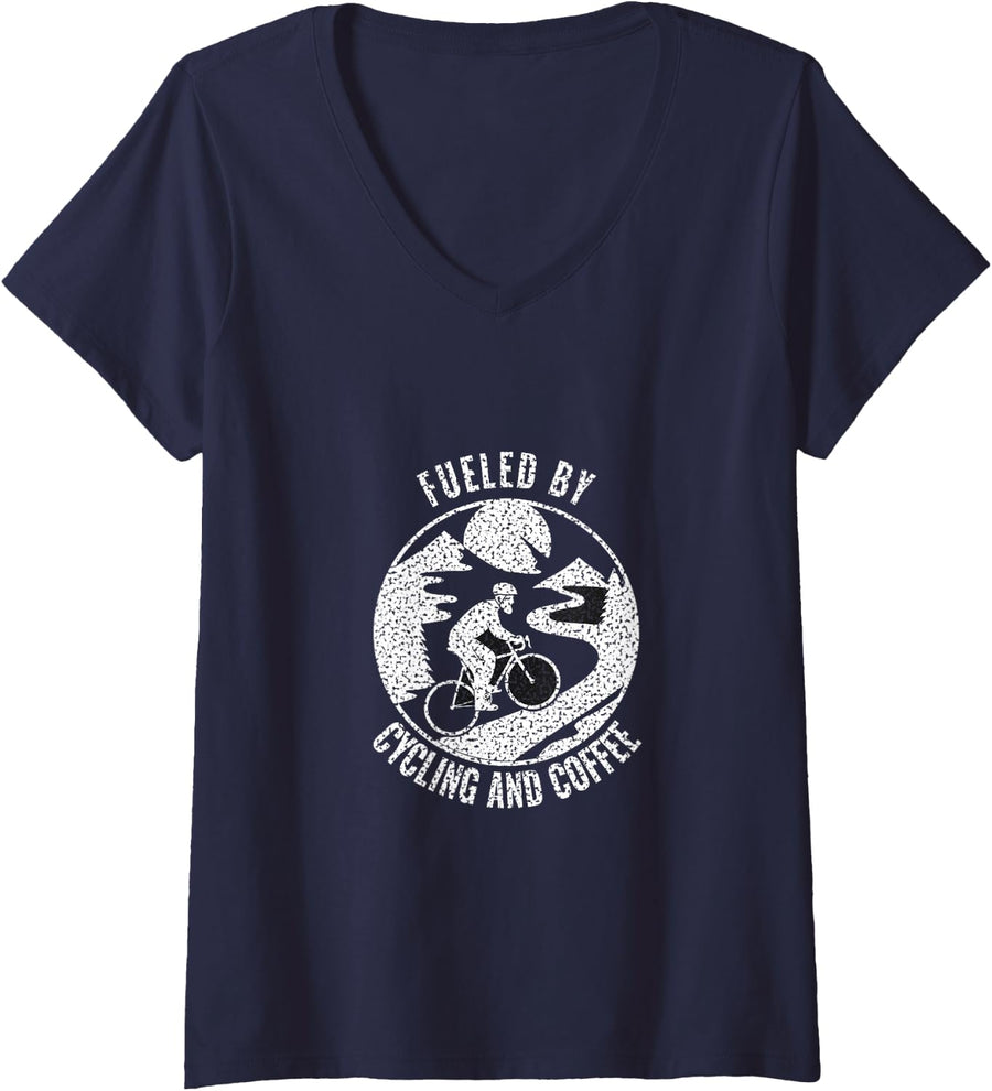 Women's Road Bike Gravel Bike Bike Commuter Cycling Cyclist V-Neck T-Shirt - Navy Blue