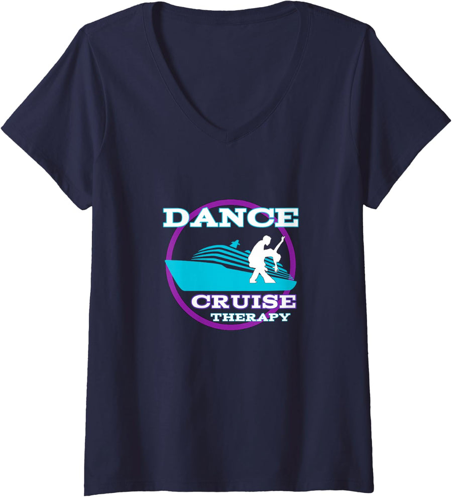 Womens Dance Cruise Therapy Ship V-Neck T-Shirt - Navy Blue