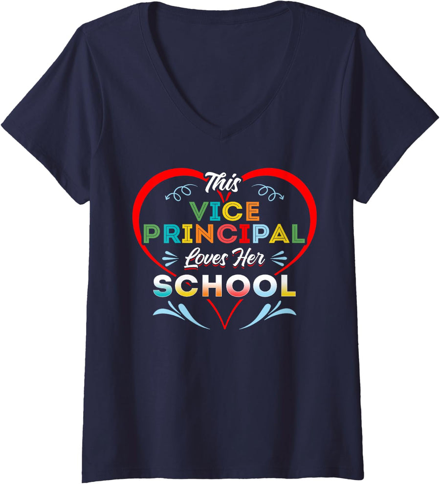 Women's This Vice Principal Loves Her School Educator V-Neck T-Shirt - Navy Blue