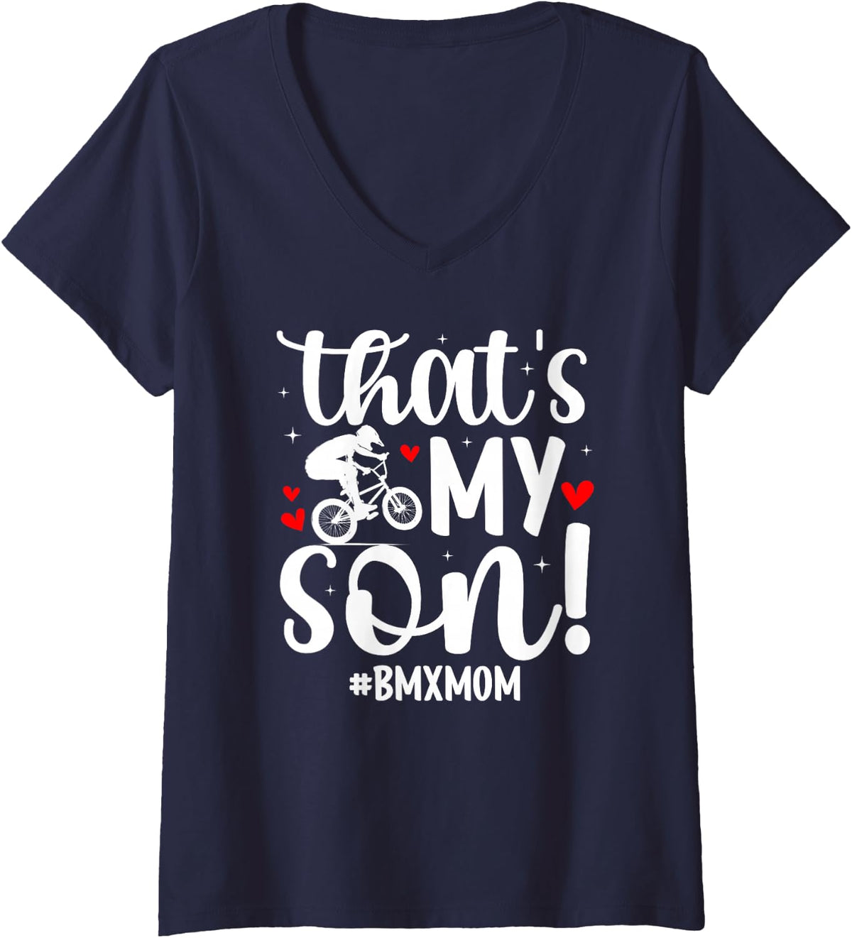 Women's That's My Son BMX Mom of A BMX Rider Mom BMX Mama BMX Mother V-Neck T-Shirt - Navy Blue