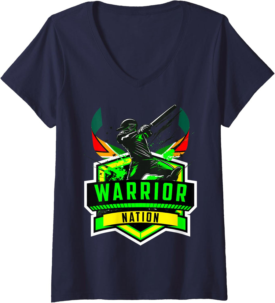 Women's Guyana CPL T20 Cricket Patriotic V-Neck T-Shirt - Navy Blue
