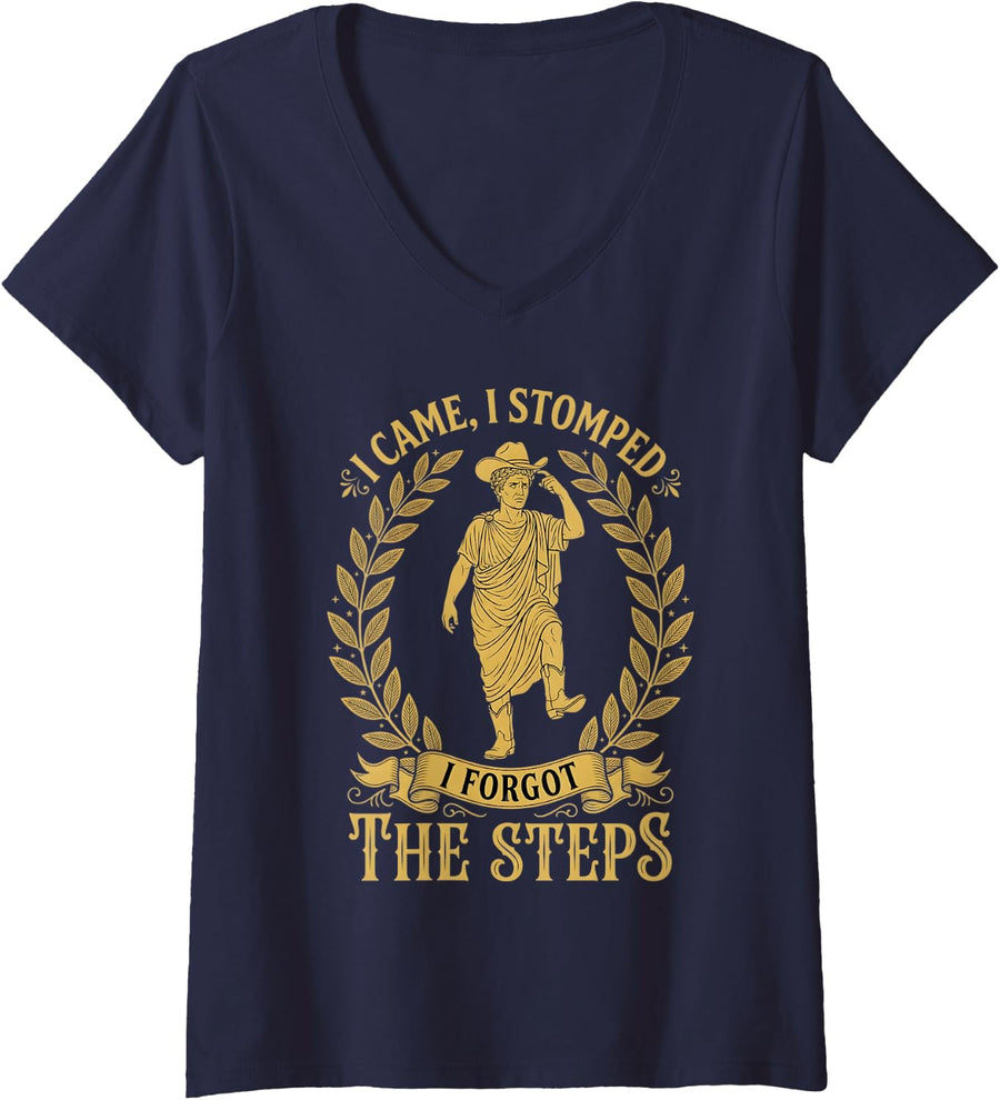Women's Line Dance Funny Quote Line Dancing Line Dancer V-Neck T-Shirt - Navy Blue