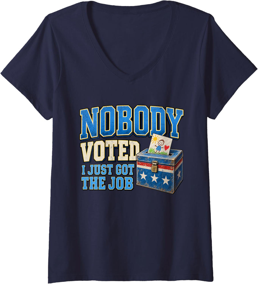 Women's Nobody Voted I Just Got The Job Grandpa Graphic tee Granddad V-Neck T-Shirt - Navy Blue