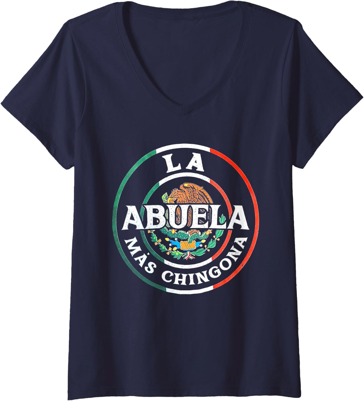 Women's La Abuela Mas Chingona V-Neck T-Shirt - Navy Blue