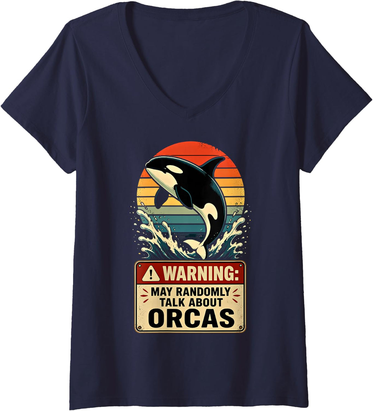Women's Orca Killer Whale V-Neck T-Shirt - Navy Blue