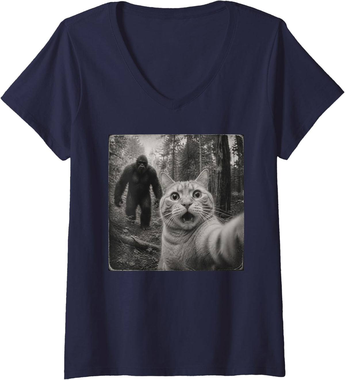 Women's Funny Ginger Cat V-Neck T-Shirt - Navy Blue