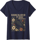 Womens Radicalized by Basic Decency Vintage Gothic Crow V-Neck T-Shirt - Navy Blue